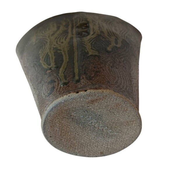 Cynthia Spencer Pottery Vase Brown Rust Mustard Colors Fan Shape 6.5" X 6.5" - Picture 7 of 9